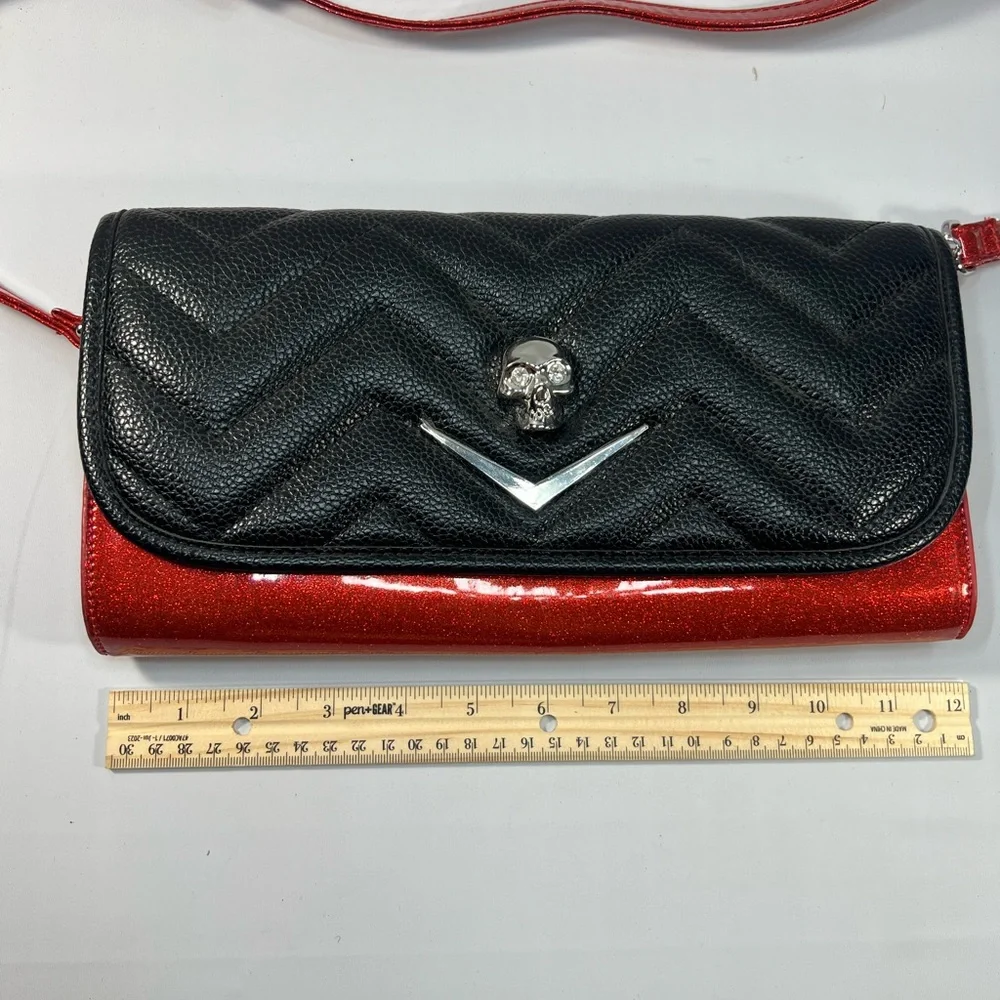 Lux De Ville Red  Vinyl Purse Crossbody Pin Up Rockabilly Hot Rod Retro Handbag - Picture 4 of 7